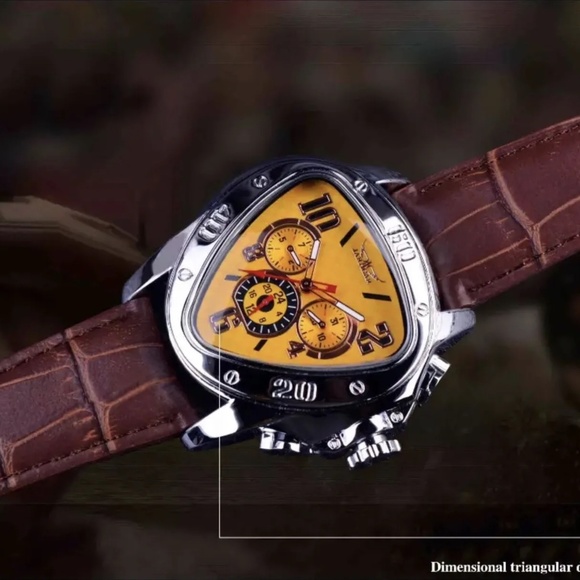Jaragar Mens BIG 45mm Luxury Triangle Watch Genuine Leather Band. Great Gift! - Picture 11 of 13